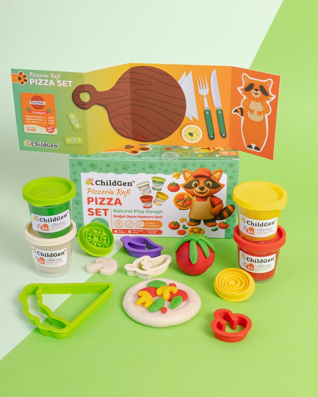 ChildGen-PAW-PALS-Pizzeria-Rafi-zestaw-kreatywny-4-ciastoliny-foremki-mata-363 - zawartość